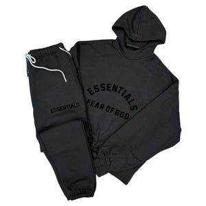 
                  
                    Fear Of God Essentials Jet Black Arch Logo Tracksuit (SS23)
                  
                