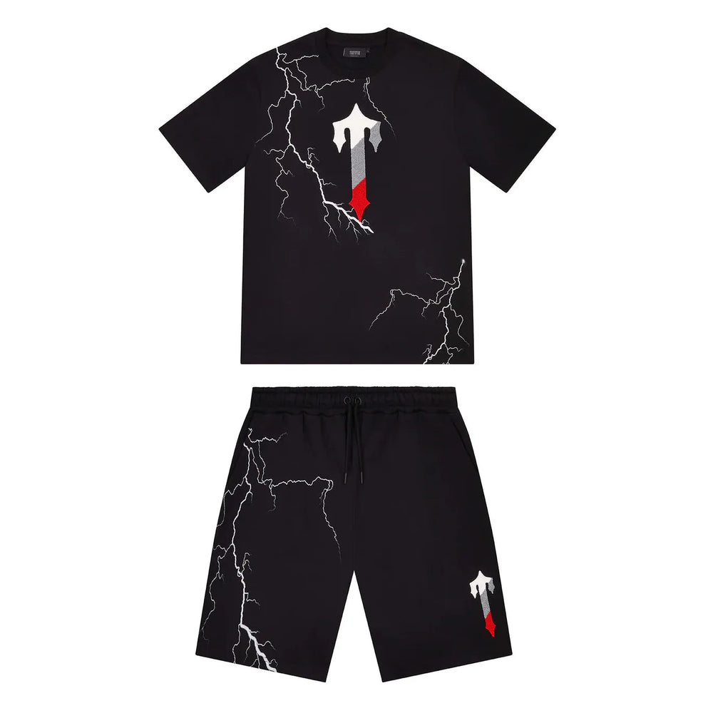 Trapstar Irongate T Lightning Shorts Set - Black/Infrared Edition