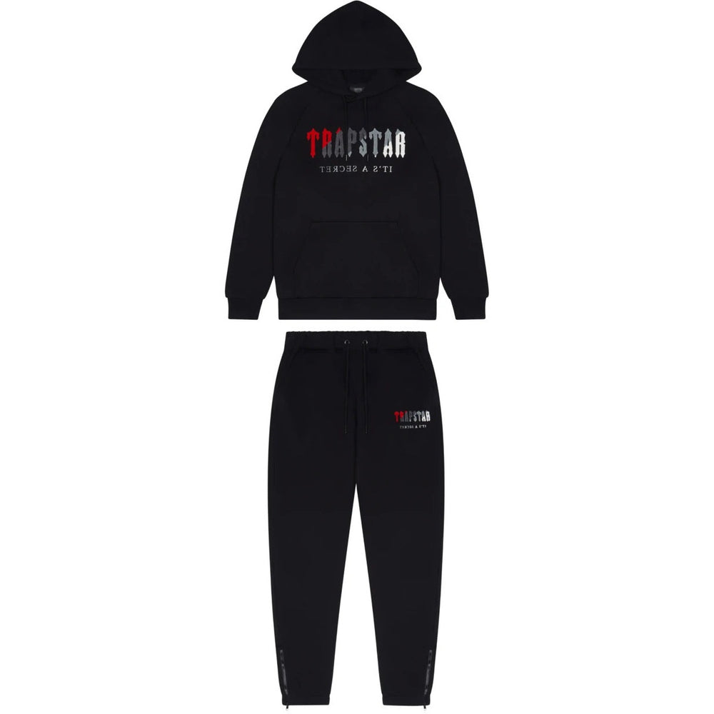 Trapstar Chenille Decoded Hooded Black Tracksuit Black/Red